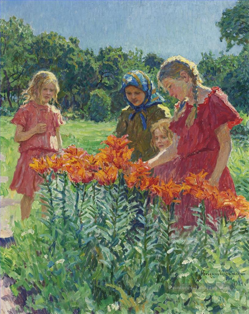 PICKING FLOWERS Nikolaï Bogdanov Belsky Peintures à l'huile